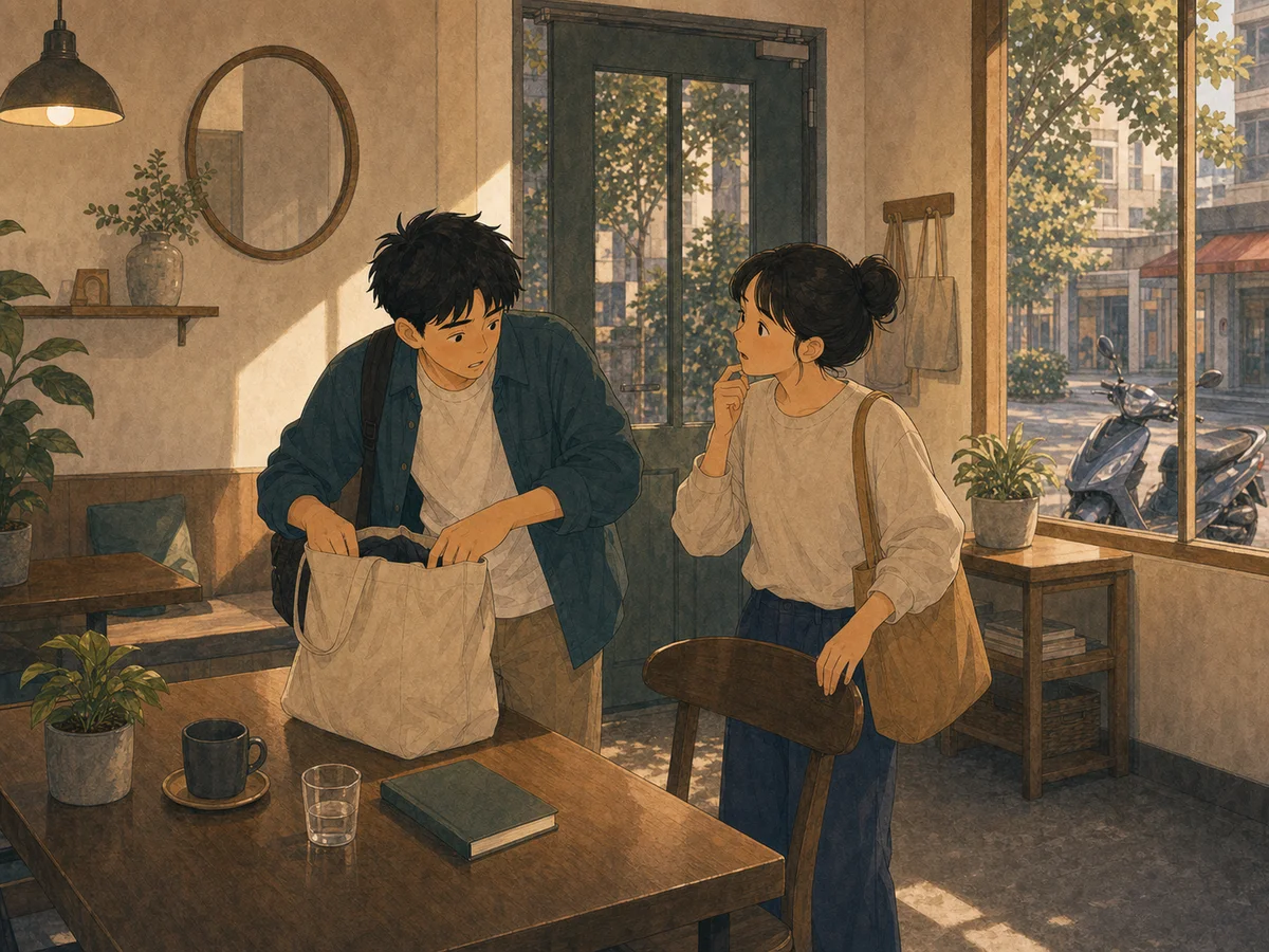 Illustration for The Missing Phone showing friends searching for a lost phone in Taiwan.