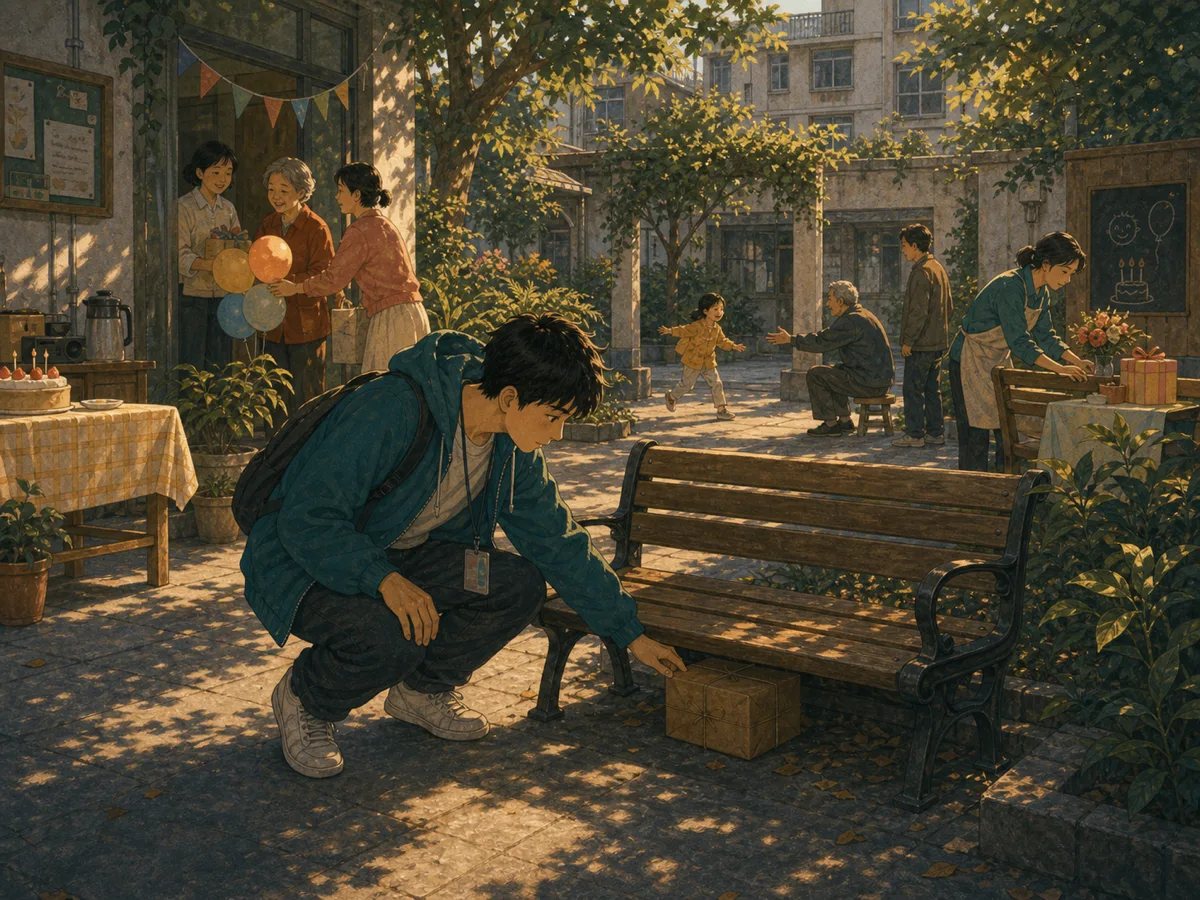 A neighborhood detective finds a mysterious parcel under a courtyard bench.